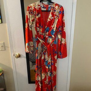 red floral print kimono maxi dress